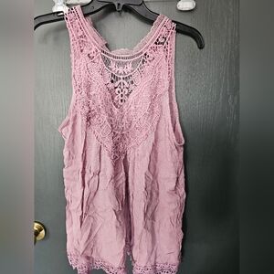 Love By Design Dusty Rose tank with crochet detail on neckline and bottom